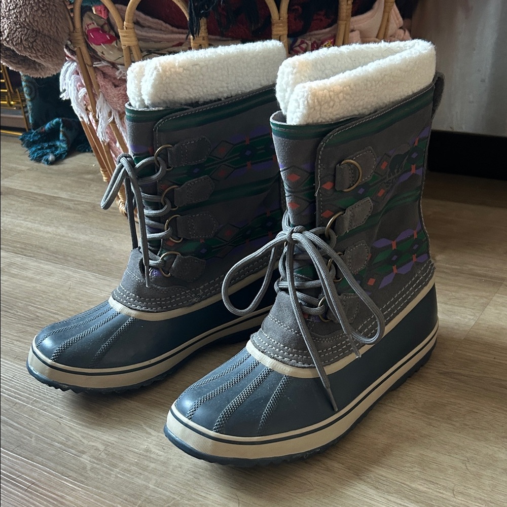 Women's Sorel Pac Boot Gray Winter Carnival Duck Boots with Shearling Lining